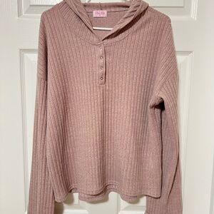 Pink Lily Ribbed Hoodie - Mauve